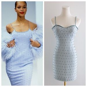 Dolce&Gabbana Vintage S/S 1995 Blue Crystal Embellished Rhinestone Mini Dress